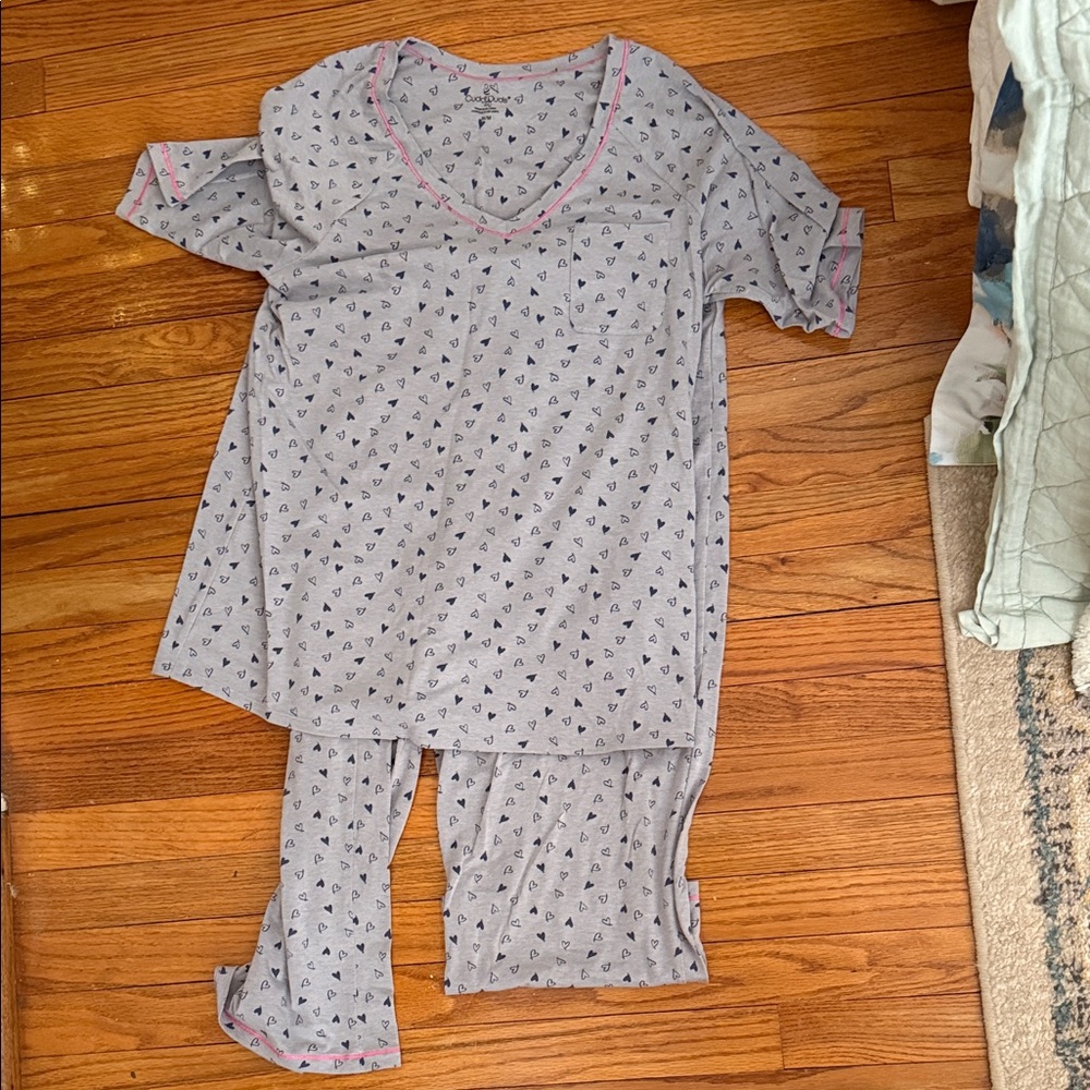 Cuddl Duds Gray Pajama Set with Pink Trim